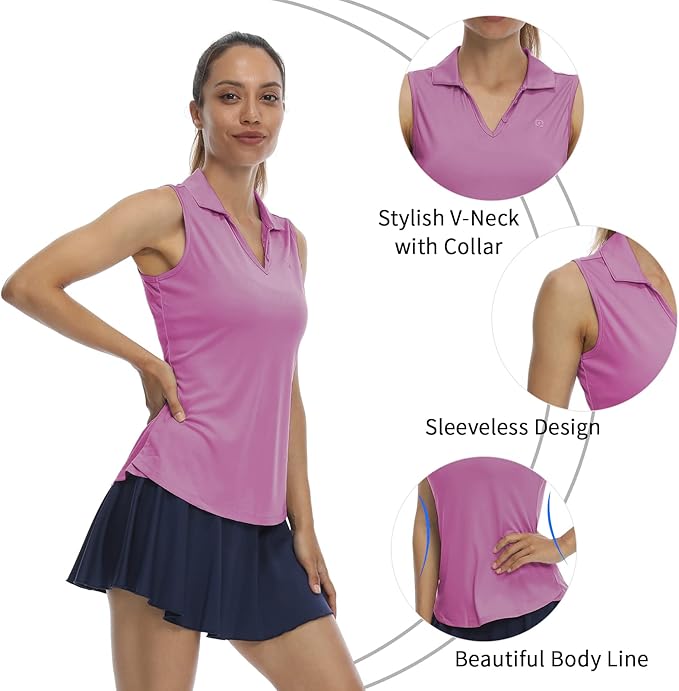 LastFor1 Women's Sleeveless Polo Golf Shirts Quick Dry 50+ UV Protection V-Neck with Collar Lightweight Tennis Tank Tops
