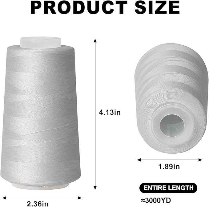 Sewing Thread Cone Set, 2 Pack Serger Thread, 3000 Yards Each, All Purpose - Image 2
