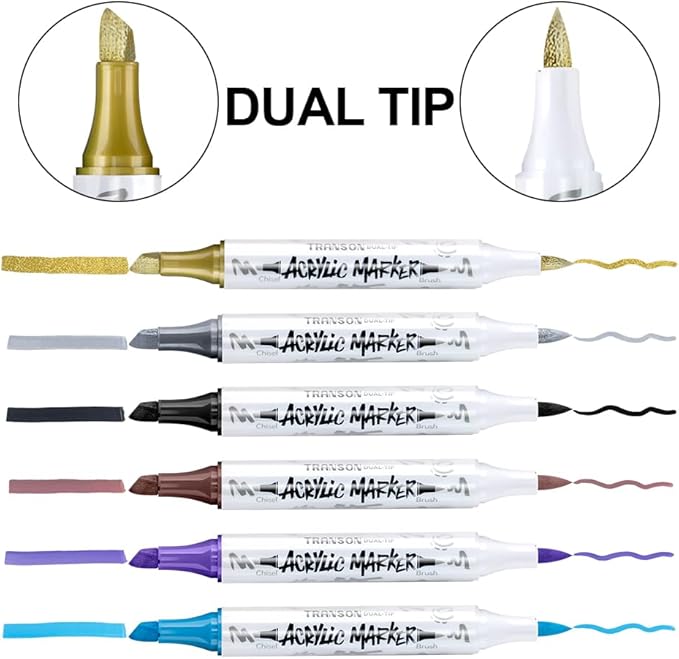 TRANSON 24 Colors Chisel and Brush Dual-tip Acrylic Paint Marker Pen Set - Image 4