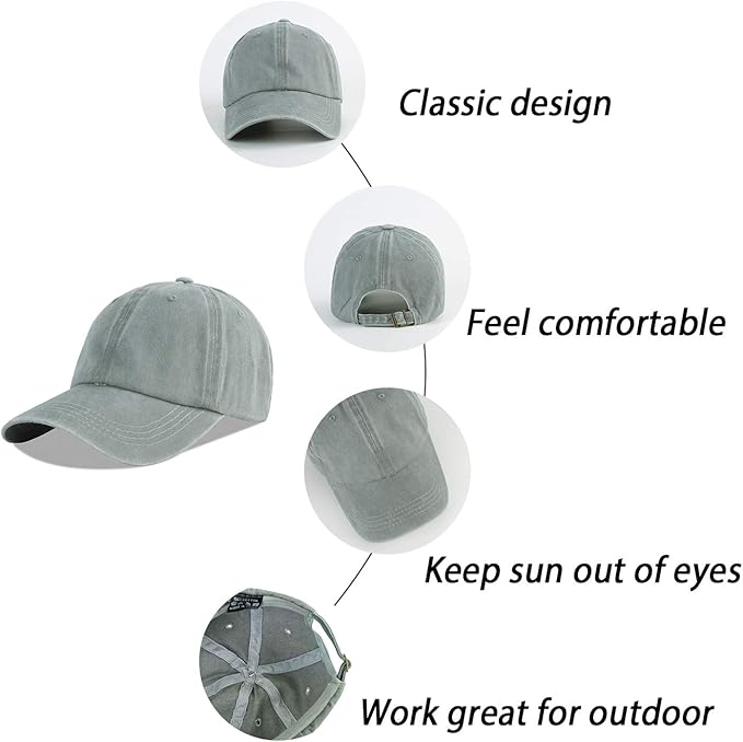 LANGZHEN Unisex Baseball Cap 100% Cotton Fits Men Women Washed Denim Adjustable Dad Hat