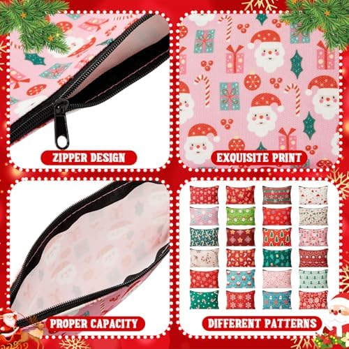 Meanplan 24 Pcs Christmas Makeup Bags Bulk, Cosmetic Pouches for Women
