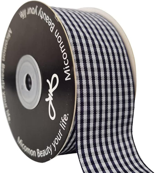 1.5 Inch Blue and White Woven Edge 100% Polyester Gingham Ribbon 25 Yards Each - Image 2
