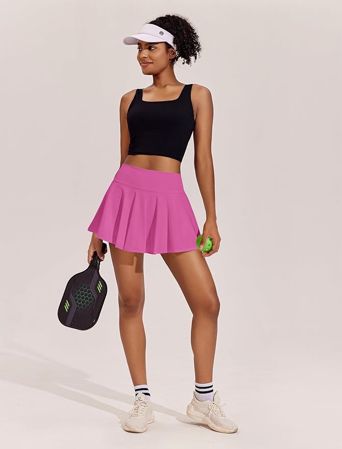 PINSPARK Womens Tennis Skirt Pleated Athletic Skirts with Pockets Shorts High Waisted Golf Skort for Workout Pickleball
