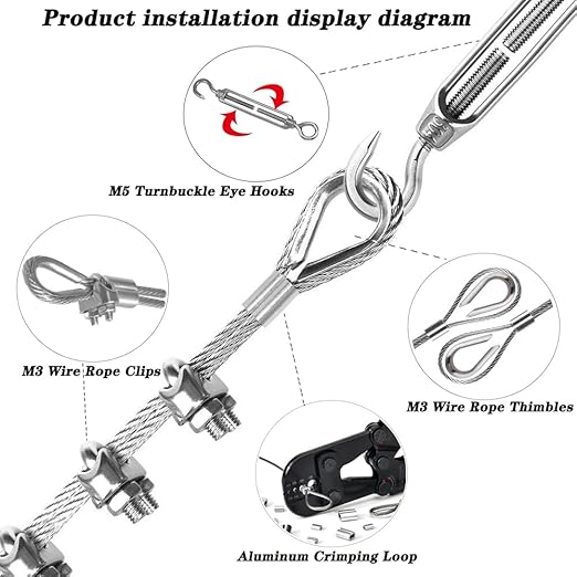1/8 Inch Stainless Steel Wire Rope Cable Kit, 100 ft Length 1/8“ Wire Cable 7x7 - Image 7
