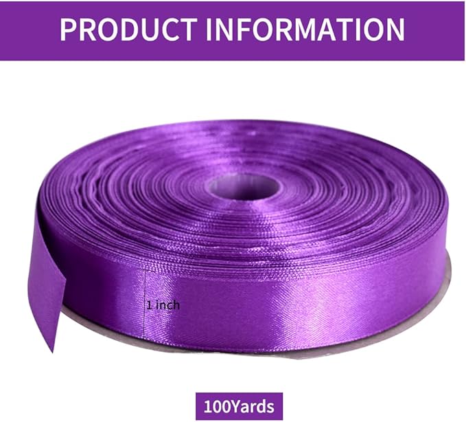 TONIFUL 1 Inch x 100yds Purple Satin Ribbon, Thin Solid Color Satin Ribbon - Image 2
