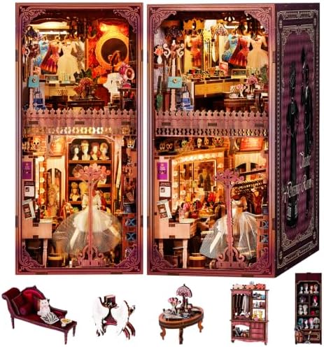 fifijoy Theatre Dressing Room DIY Book Nook Kit - DIY Miniature Dollhouse Book Nook Kit, Classic Theater 3D Wooden Puzzle Model Bookshelf Insert Decor, Gift for Craft Lovers (with Yellow Light)