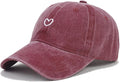 Cute Heart Hats for Women Vintage Washed Cotton Embroidered Baseball Cap Adjustable Low Profile Dad Hat