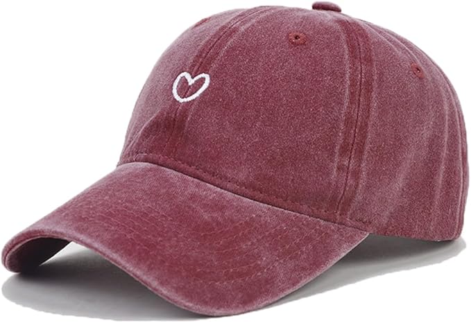Cute Heart Hats for Women Vintage Washed Cotton Embroidered Baseball Cap Adjustable Low Profile Dad Hat