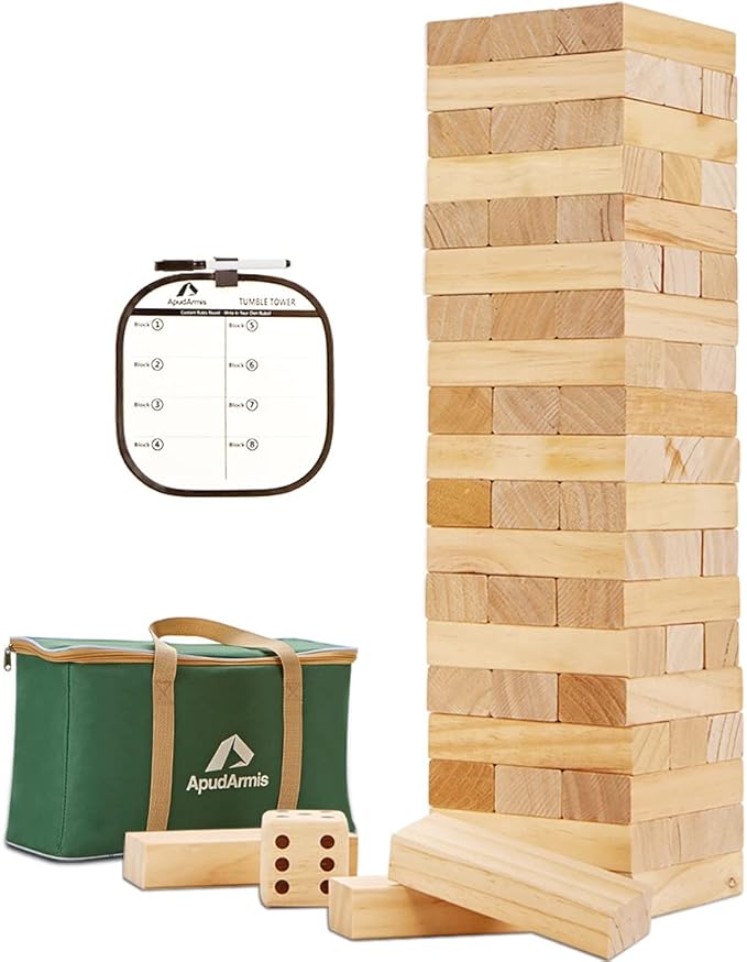 ApudArmis 60 PCS Tumble Tower, Pine Wooden Stacking Timber Game by ApudArmis