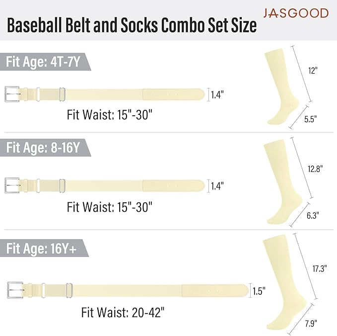 Baseball Socks and Belt for Youth Adult Softball Socks Combo Elastic Waist Belt for Men Kids Boys Girls Women JASGOOD