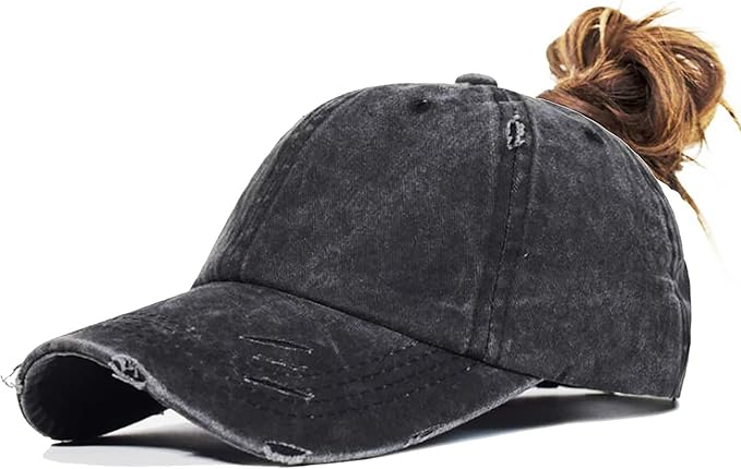 Eohak Ponytail Baseball Hat Distressed Retro Washed Womens Twill