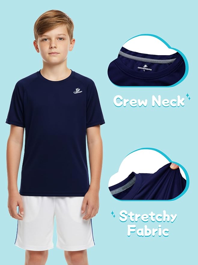 DEVOROPA Youth Boys Compression Shirt Long/Short Sleeve Football Baseball Undershirt Quick Dry Kids Sports Baselayer Crewneck