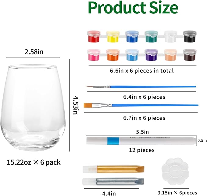 WJXCYGG 6 Sets Paint Your Own Wine Glass Set 6 Wine Glass 36 Glass Painting - Image 2