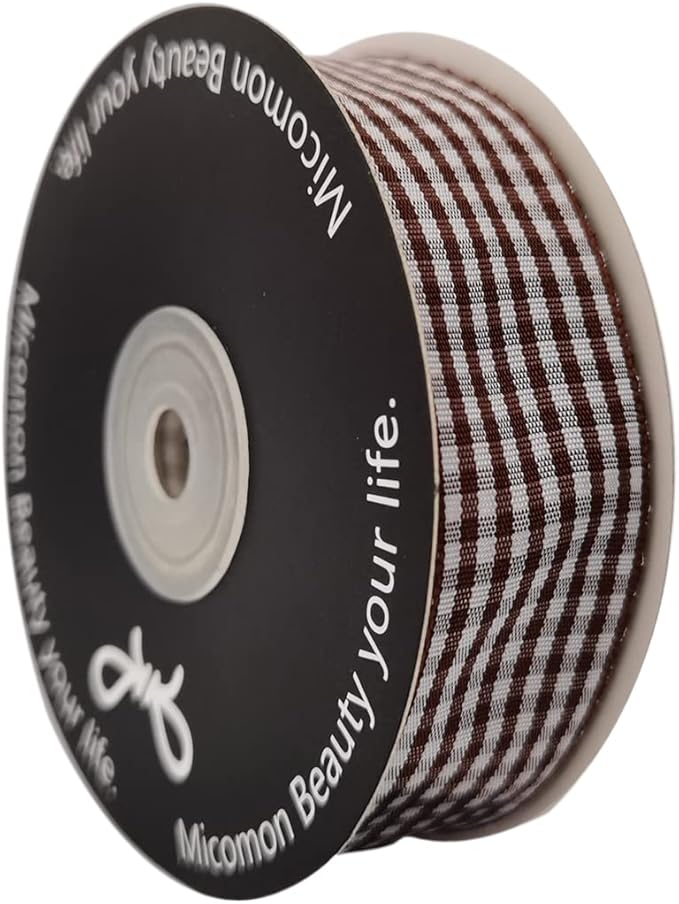 Brown Gingham Plaid Checked Ribbon 25 Yard Each Roll 100% Polyester - Image 2