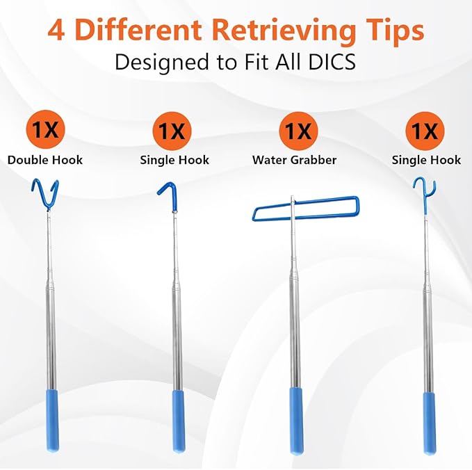 DF 4-in-1 Disc Golf Retriever Pole - 16-ft Telescopic Stainless Steel, Disc Golf Disc Retriever with Hooks Suction-Cup Carry Bag - Disc Golf Accessories for Water Trees Bushes.