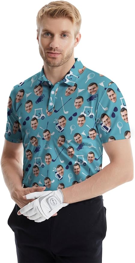 HUURAY Funny Golf Polos for Men Funny Print Short Sleeve Shirts Quick Dry Polo Shirts Hawaiian Shirt Performance Golf Outfits