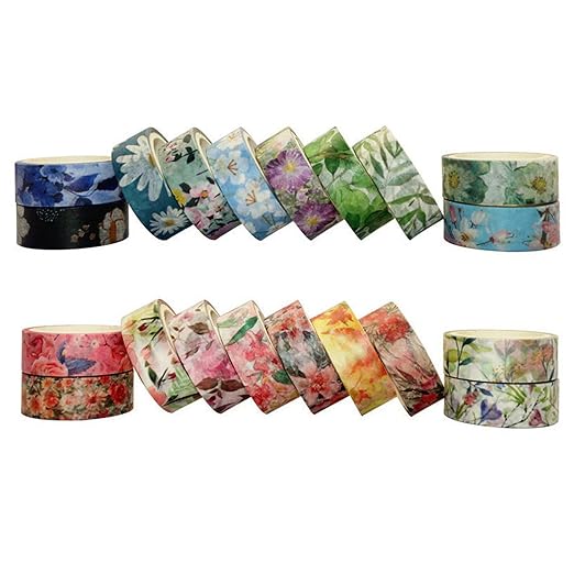 Floral Washi Tape Set 20 Rolls 15mm Wide Flower Decorative Paper Tapes - Image 7