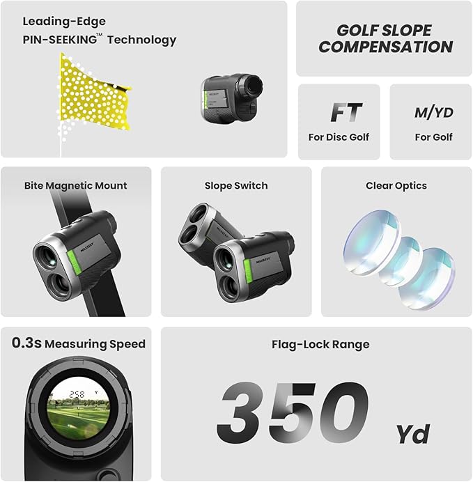 MILESEEY PF260 Golf Rangefinder with Slope, Removable Battery Power, 1100 yd Rechargeable Laser Range Finder Golf, ±0.4 yd Accuracy, 0.3s Flag Lock Vibration, 6X, Magnetic, Golf Accessories for Men
