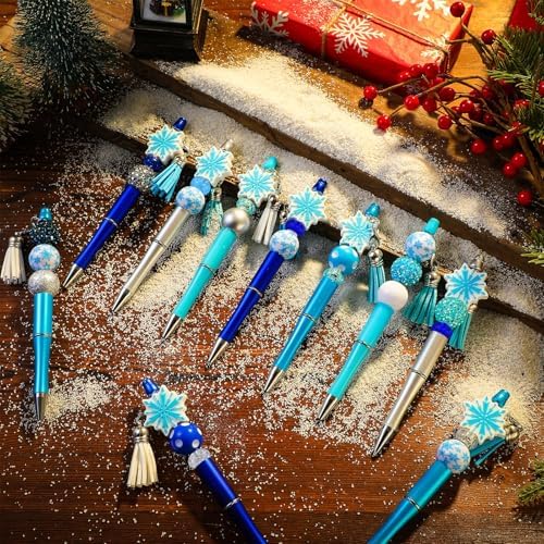 Jutom 12 Beadable Pens Kit 50 Beads 12 Tassels Snowflake Pendants