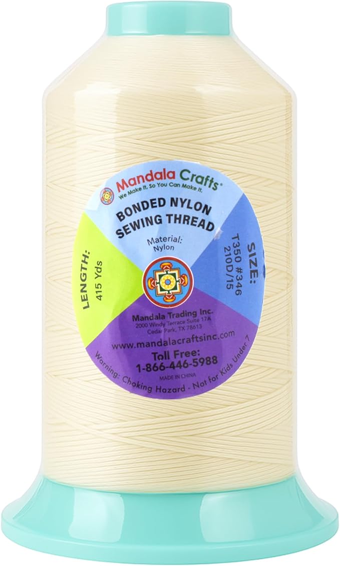Mandala Crafts Size 346 210D T350 Bonded Nylon Thread Ivory Heavy Duty Sewing - Image 3