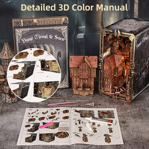 fifijoy Viking Book Nook Kit - DIY Miniature House Dollhouse Kit for Adults Teens, Booknook Tiny House Bookshelf Insert Decor 3D Wooden Puzzle, Gifts for Family, Friends (Voyage Through the Storm)