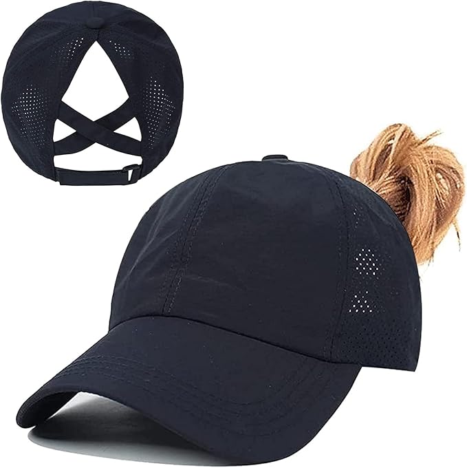 Criss Cross Hat Washed Distressed Baseball Cap Ponytail Hat High Messy Bun Ponycap for Women