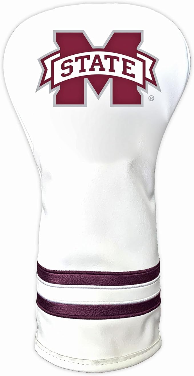 Team Golf NCAA White Vintage Driver Golf Club Headcover, Form Fitting Design, Retro Design