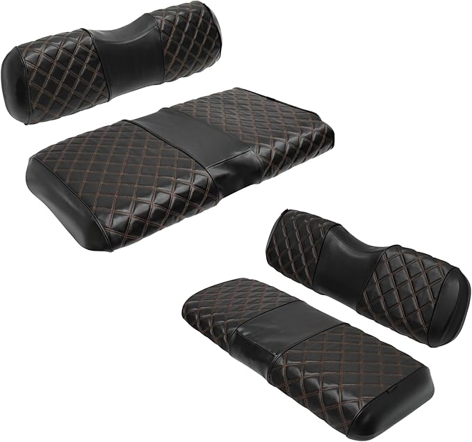 XUANYUDG0769 Golf Cart Front and Rear Seat Covers for Club Car DS 2000.5-up OEM Ordinary Front Seat and Aftermarket Common Rear Seat Kits, No Stapler Vinyl Leather Diamond Club Car Seat Covers