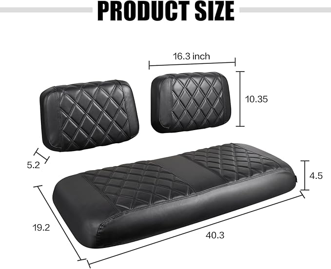 NOKINS Golf Cart Seat Covers Fit Club Car DS Pre-2000 OEM Ordinary Front Seat Cushion,Golf Cart Leather Diamond Replacement Front Seat Cover Black Stitching No Stapler Required