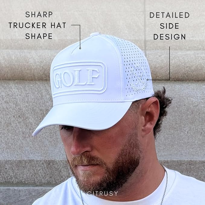 CITRUSY Athletic Trucker Golf Hat | Performance Mens 5 Panel Cap | Cool Breathable Waterproof Workout Running Snapback