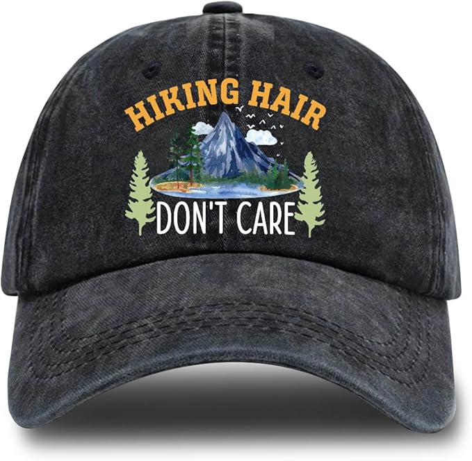 Hiking Adjustable Washed Cotton Baseball Cap, Funny Retro Trucker Hat Gift for Men Women Dad Mom Hiking Lover