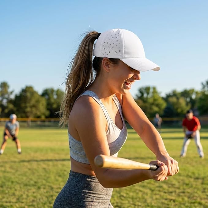 Women’s Ponytail Baseball Cap, Quick-Dry Sport Caps Hat with Breathable Daisy Perforations for Running, Tennis, Golf