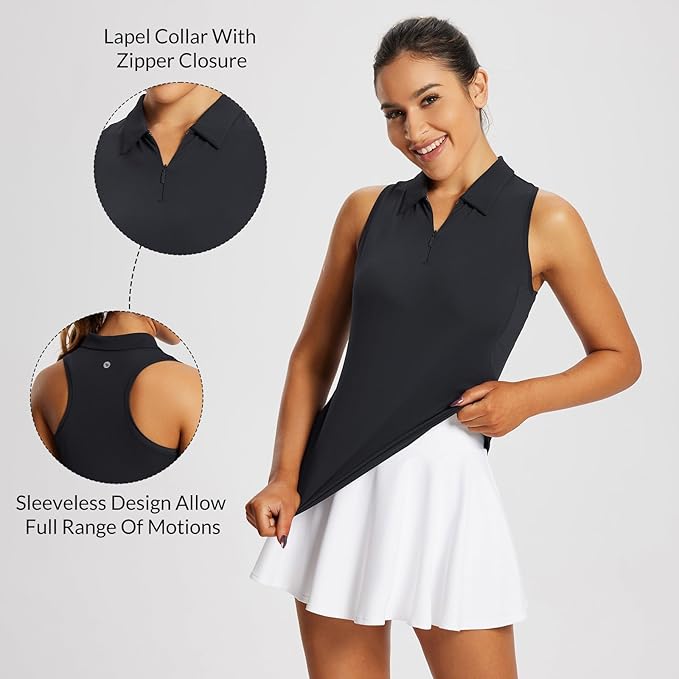 BALEAF Women's Golf Shirts Tank Tops Sleeveless Tennis Polo Racerback with Zipper Collar Athletic Tanks Quick Dry