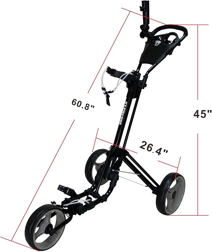 Qwik-Fold 3-Wheel Golf Push Cart with Foot Brake – 1-Second Fold & Unfold Folding Golf Trolley, Lightweight Aluminum Frame, Adjustable Handle, Ball-Bearing Wheels, Umbrella Holder & Storage