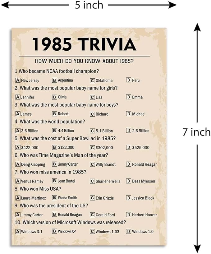 40th Birthday Party Games, 1985 Trivia Games, Birthday Party Supplies - Image 2