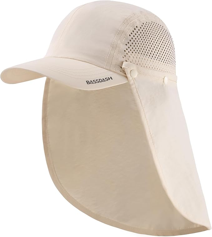 BASSDASH UPF 50+ Foldable Fishing Hat Baseball Cap with Removable Neck Flap Portable for Men Women Golf Hiking
