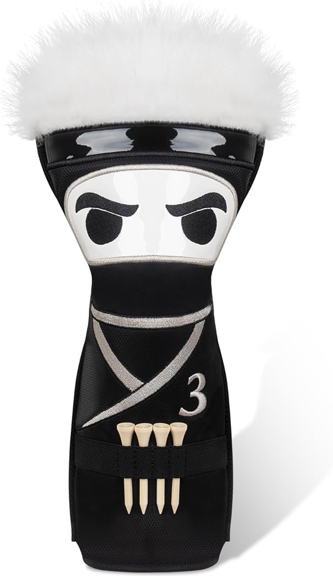 mytag Ninja Golf Club Covers for Woods and Driver, Golf Driver Cover 3 Wood Headcover Hybrid Headcover with Golf Tee Holder, Embossed Synthetic Leather