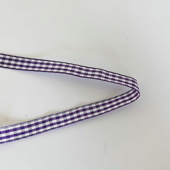 Micomon Dark Purple and White Woven Edge Plaid Ribbon 100% Polyester Gingham - Image 8
