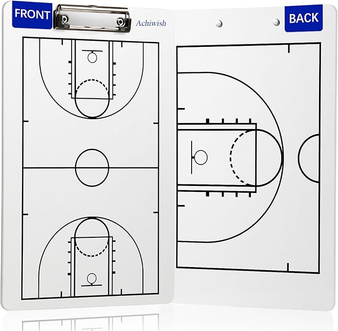 Basketball Clipboard for Coaches, Premium Durable Dry Erase Basket Ball White Board, Simplicity Sharpens Focus, Tactical Basketballs Coaching Clip Boards, Sporting Goods Clipboards, Achiwish