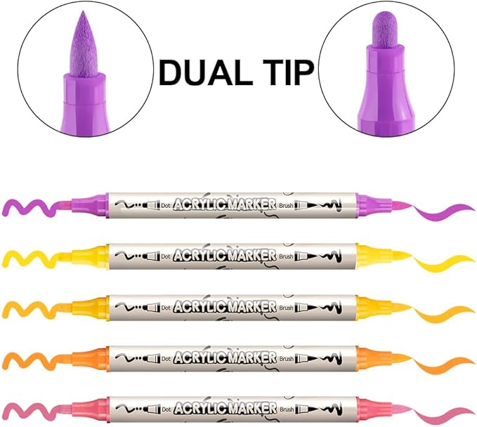TRANSON 24 Colors Bold and Brush Dual-tip Acrylic Paint Marker Pen - Image 4