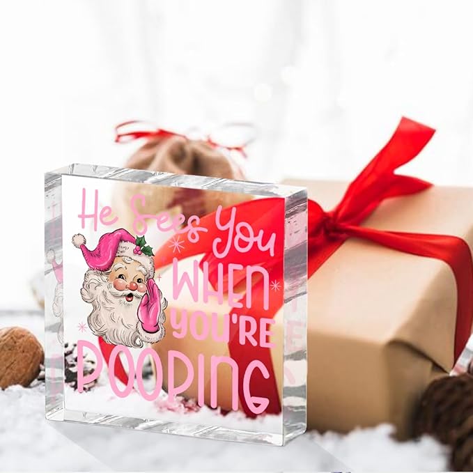 Funny Santa Desk Decor Acrylic Sign 4X4 Inch, Humorous Christmas Decorations - Image 5