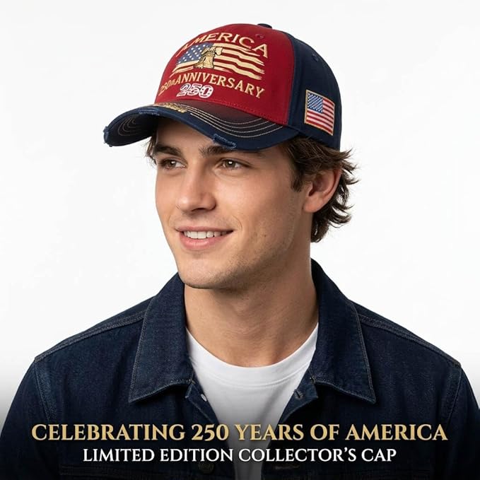 USA 250th Anniversary Hat, Adjustable 250th Anniversary Printed Patriotic Baseball Caps, Tribute Retro Washed Hat