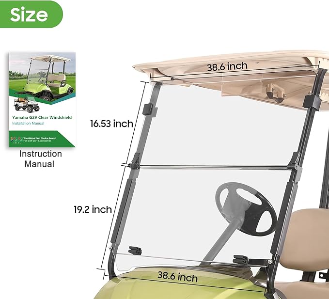 10L0L Clear Windshield for Yamaha G29 Drive Golf Cart 2007-2016, 4MM Thicken Foldable Golf Cart Windscreen, High Transparency, Impact Resistant and Anti-UV