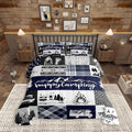 Camping Adventure Comforter Set Queen Size,RV Camper Accessories for Travel Trailers Bedding Set for Women Adult,Rustic Blue Plaid Boho Aztec Exotic Luxury Bed Duvet Insert, 2 Pillowcases