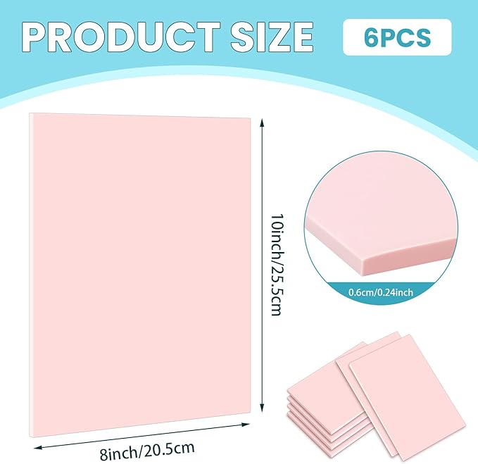 6 Pack 8''x10'' Pink Rubber Stamp Carving Blocks Soft Carving Blocks - Image 2