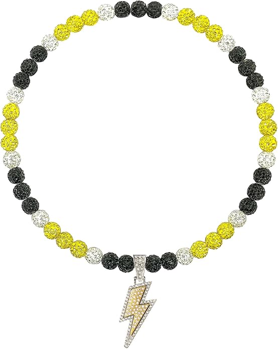 Baseball Necklace for Men 16/18/20 Inch Bling Ice Collection Lightning Bolt Pendant Necklace for Women Rhinestone Clay Beaded Discoball Accessories Gifts for Baseball Team Players Lovers