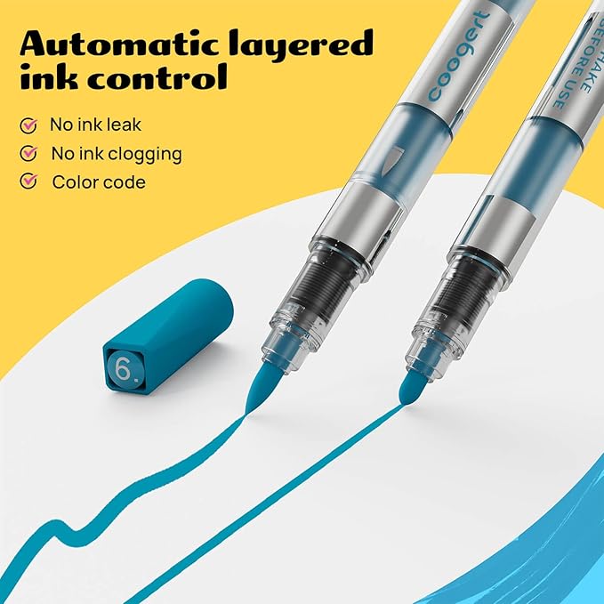 12 Automatic Ink Control Acrylic Paint Markers Dual Tip, No Bleed Brush Medium - Image 3