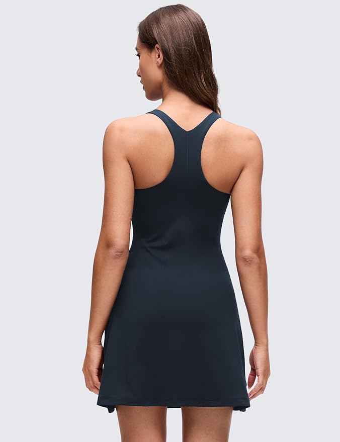 CRZ YOGA Butterluxe Racerback Mini Dress for Women - A Line Crewneck Casual Travel Outfits with Bras No Built-in Shorts