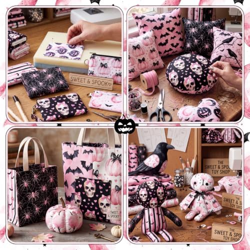 Hahafelt 10 Pcs Pink Halloween Quilting Fabric Bundles 20 x 20 Inch