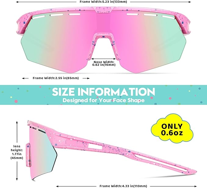 Youth Sports Sunglasses for Boys Girls Age 3-10, Lightweight Frame Kids Baseball Softball Cycling Sunglasses
